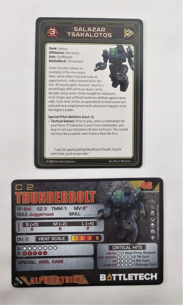 Battletech Thunderbolt Jets Mech + Alpha Strike Cards Eridani Light Hunter Lance