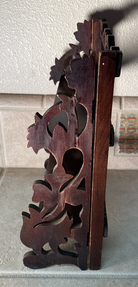 Antique Victorian brown decorative Scrollwork folding small Display Rack shelf