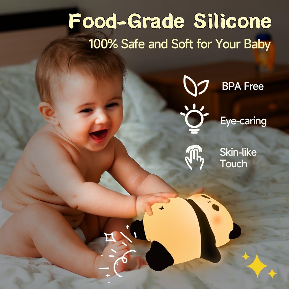 Rechargeable Cute Panda Night Light, 3 Level 1 Lamp[TAP CONTROL]