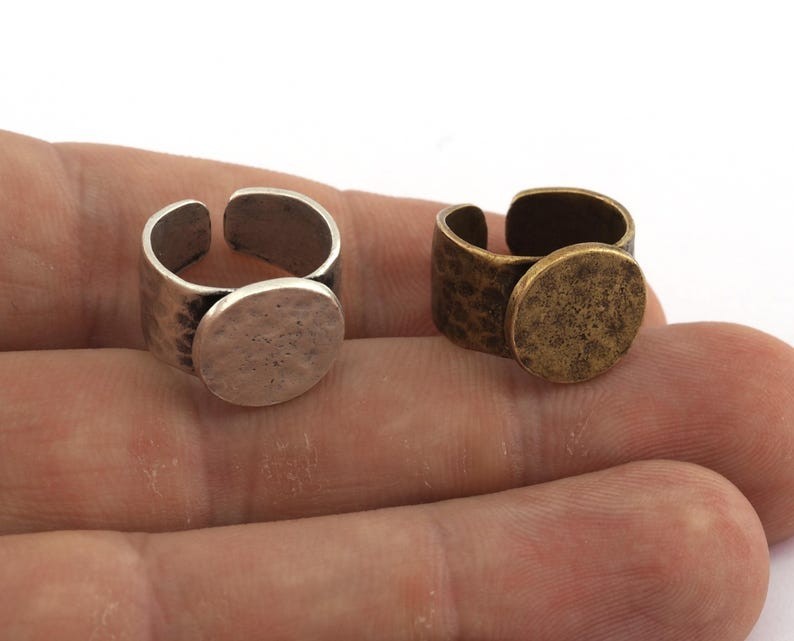 Hammered Ring Blank bezel setting Adjustable Raw brass,Silver,Gold,Bronze 5600