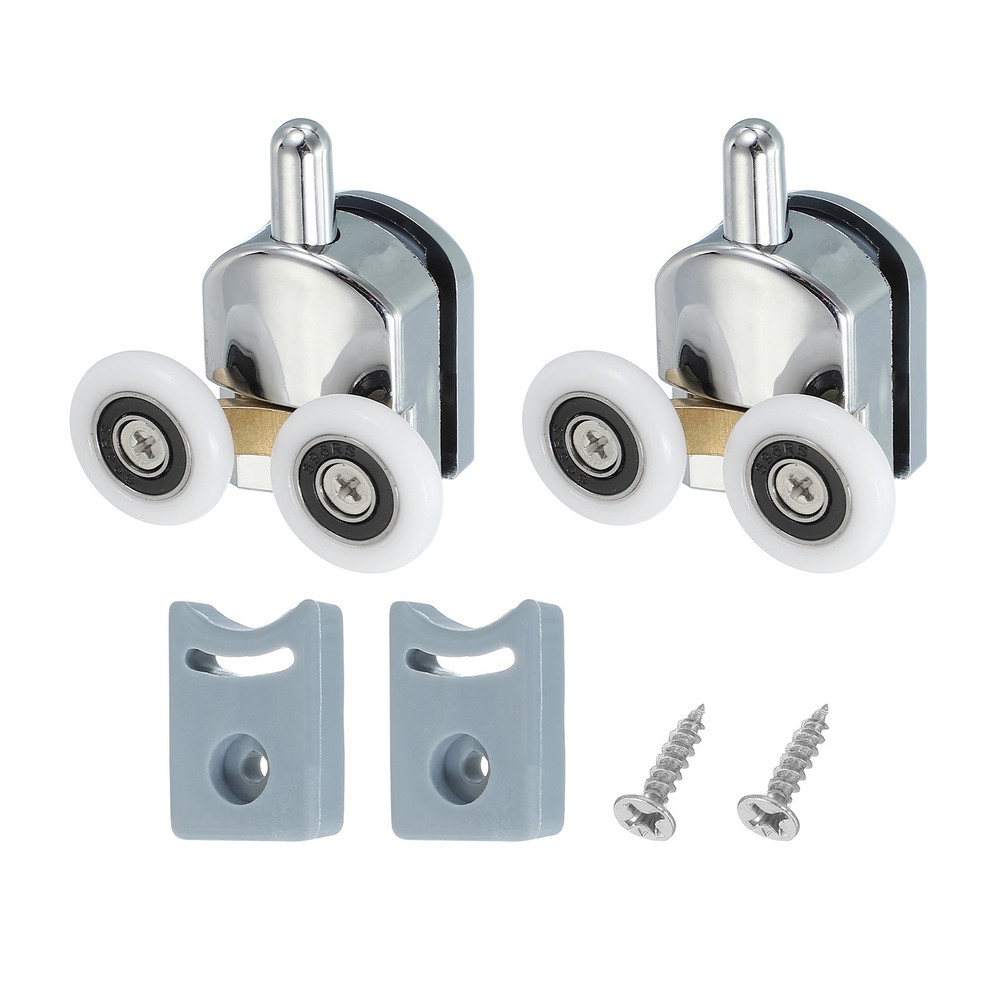 2Pcs 23mm Double Shower Door Rollers Copper Bottom Wheels Pulleys Guide Silver