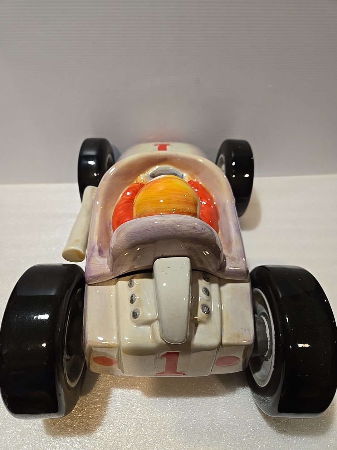 Vintage 2002 Coca-Cola COKE 14" Porcelain Race Car Cookie Jar, Very Good Shape