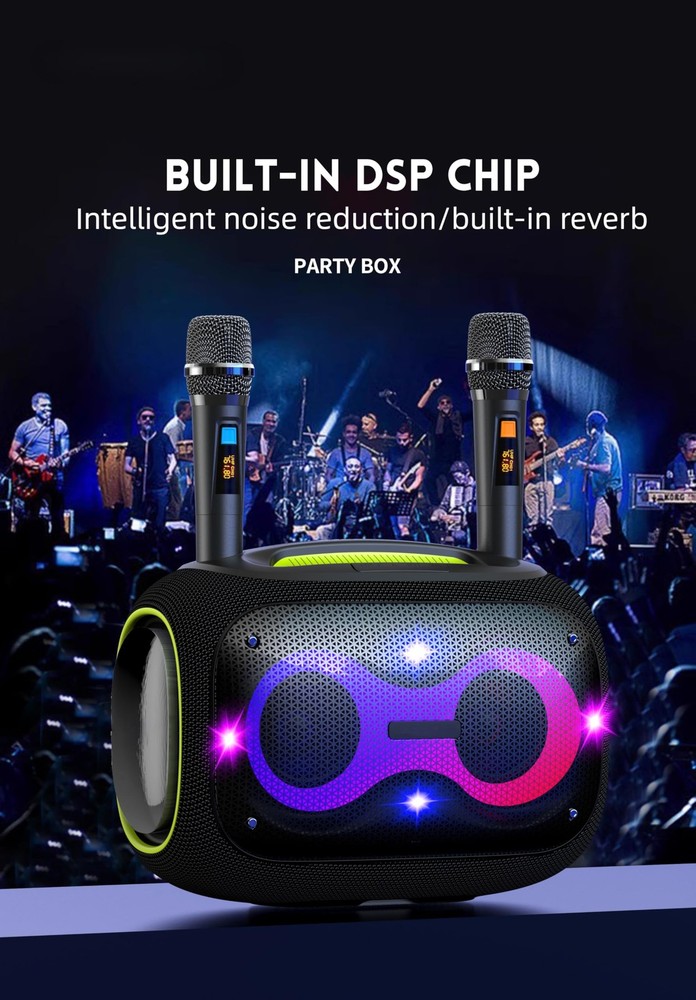 Portable Bluetooth Speaker with Dual Wireless Mics Volume Big, Gray