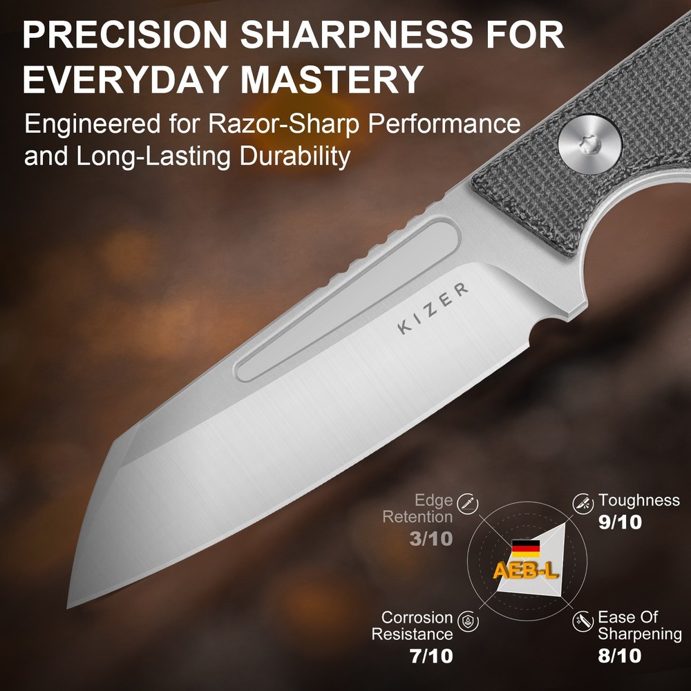 Kizer Phasmids EDC Fixed Knife AEB-L Blade Micarta Handle With Sheath 1079A3