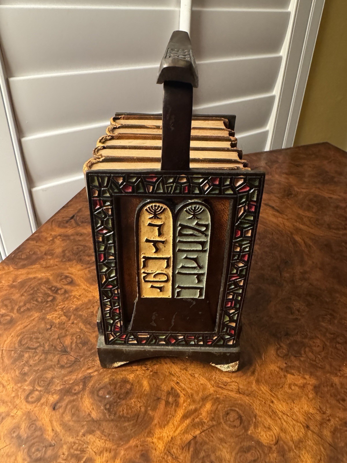 Vintage 5 Leather Bound Books of Moses (TorahSet) Hebrew with Metal Book Holder