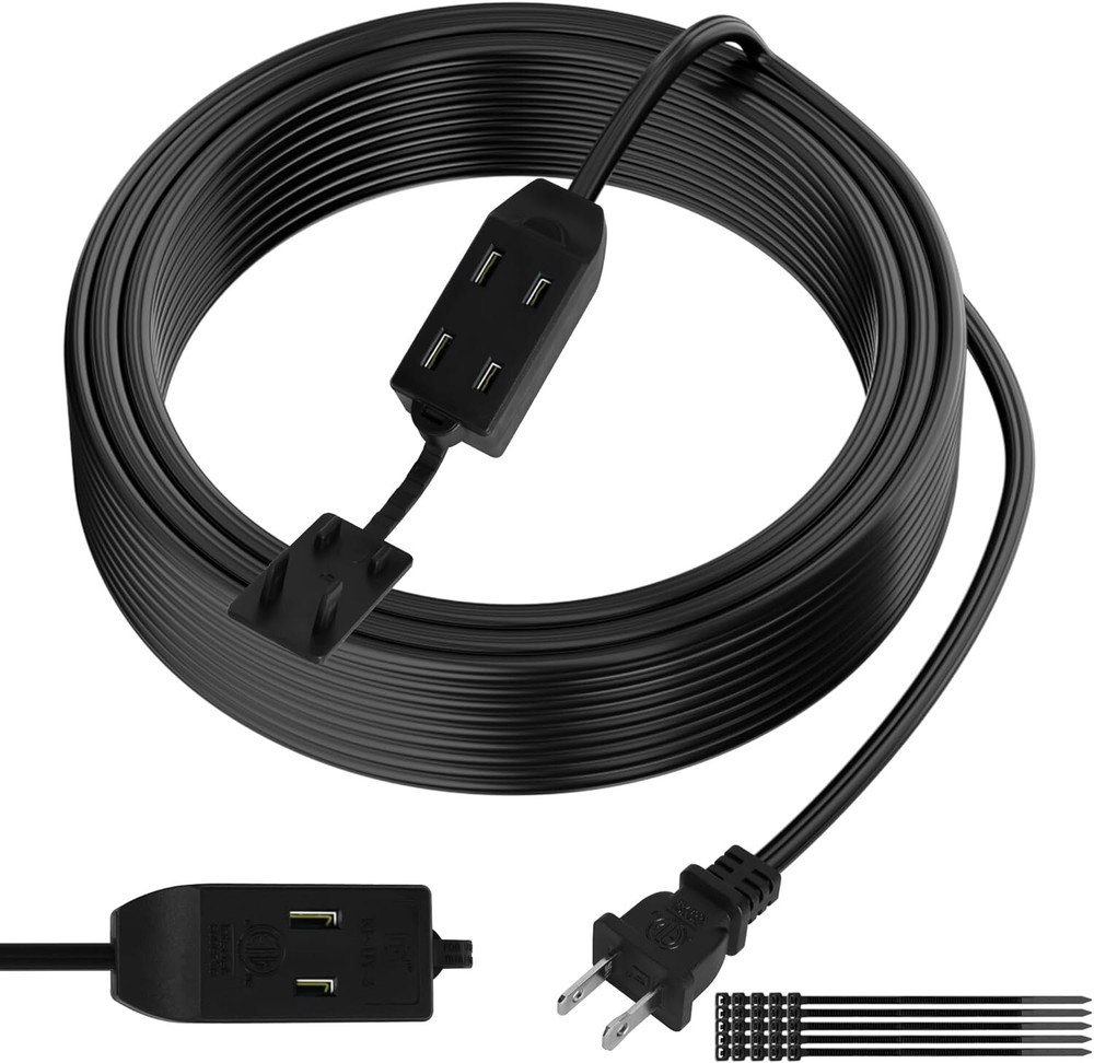 2 Prong Extension Cable 10 FT Extra Long Power Cord with 3 Outlets Flat Multi