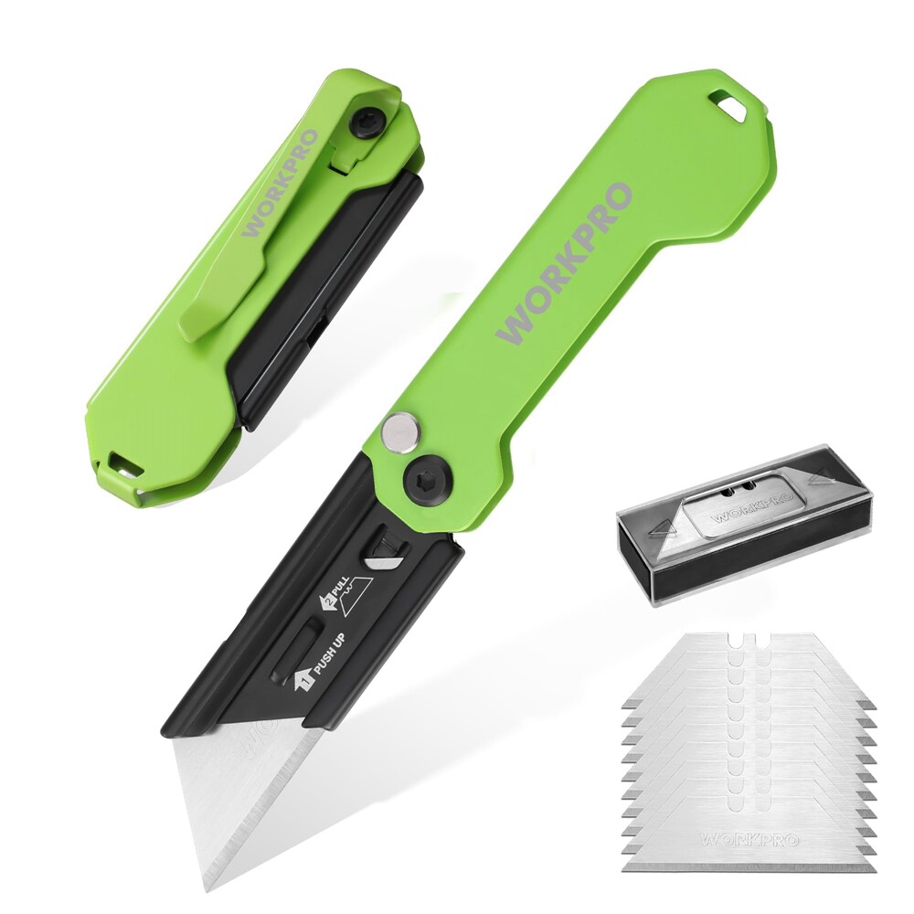 WORKPRO 2PC Mini Folding Utility Knife Box Cutter Quick Change Blade Razor Knife