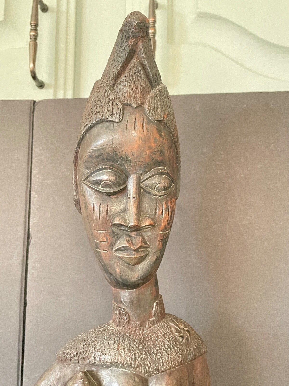 African Nigerian Yoruba large hand carved wood female woman figurine statue 19"