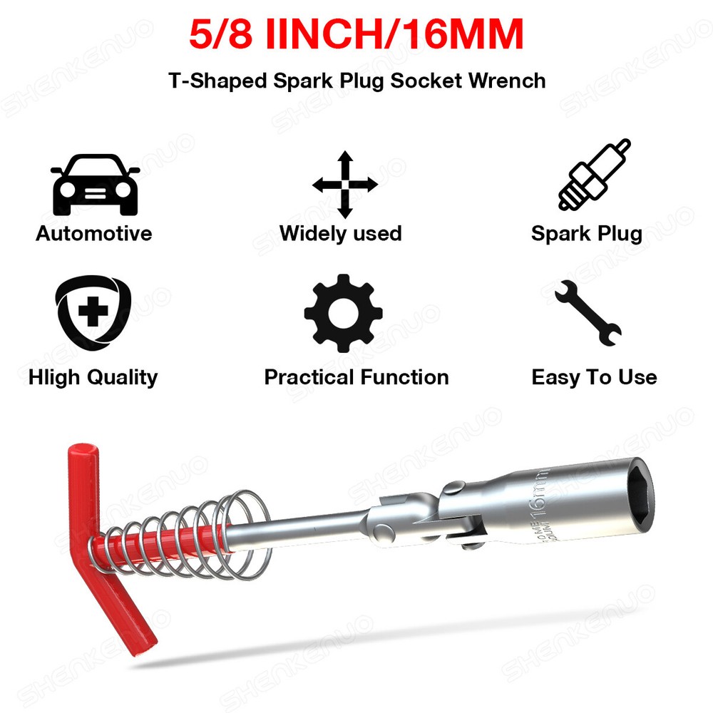 1pc Spark Plug Socket Wrench Remover Installer T-Handle 5/8" 16mm Universal Tool
