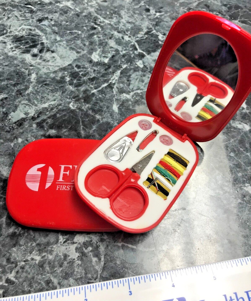 2 NEW Sewing Kits w/ Scissors AND COMPACT MIRROR w/ random imprint