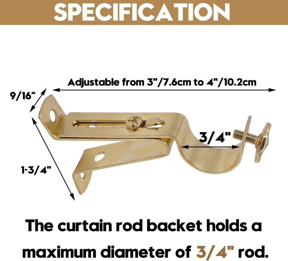 AddGrace 8 Pack Curtain Rod Bracket Adjustable Single 0, Gold
