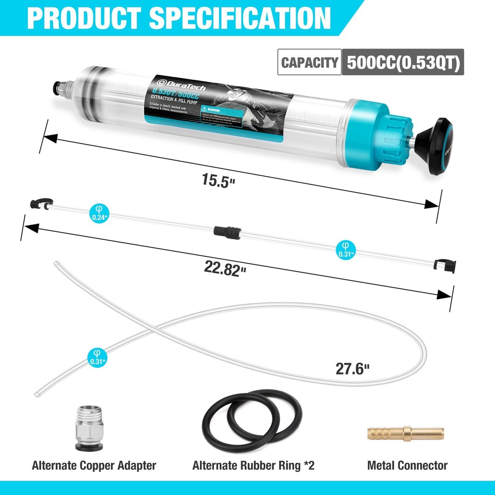 DURATECH 500CC Fluid Extractor, Oil Extractor with Long Hose and