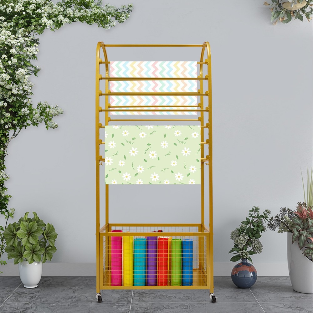 Multifunctional Flower Wrapping Paper Storage Stand Display Rack with Wheels