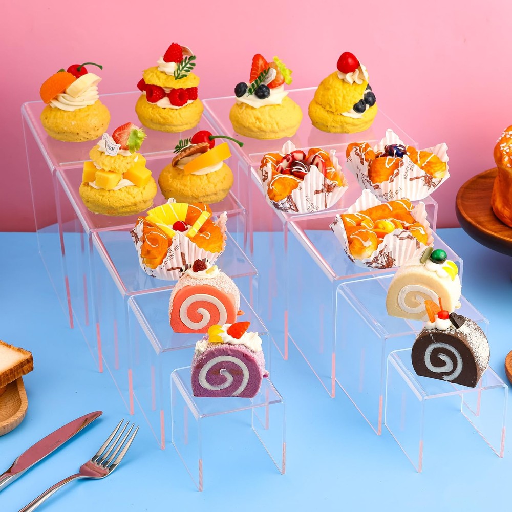 10 Pcs Acrylic Display Risers, 2 Sets 5 Sizes Square Acrylic Risers Display S...