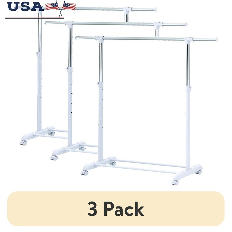 Adjustable Rolling Garment Rack Space-Saving Clothes Organizer Tool-Free Setup