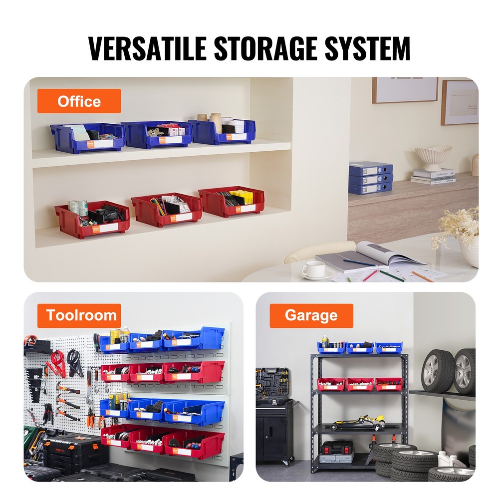 VEVOR Hanging Stackable Storage Bin Plastic Organizer Garage Box 6 PCS Blue/Red