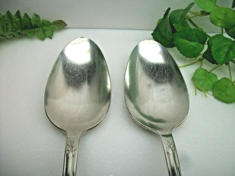 2 International Rogers AVALON Cabin Silverplate Solid Serving Spoons 1940
