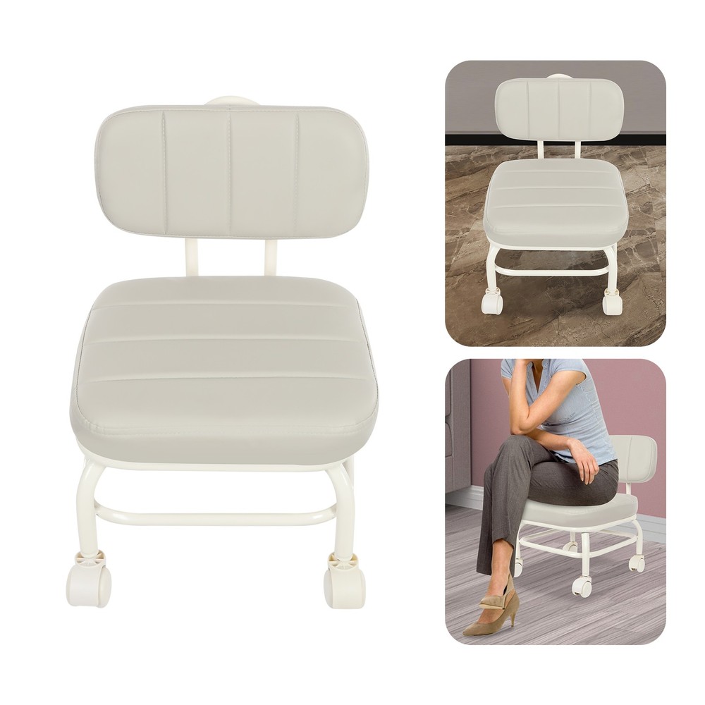 Low Rolling Stool, Roller Seat with Universal Swivel Caster Wheels & Backrest