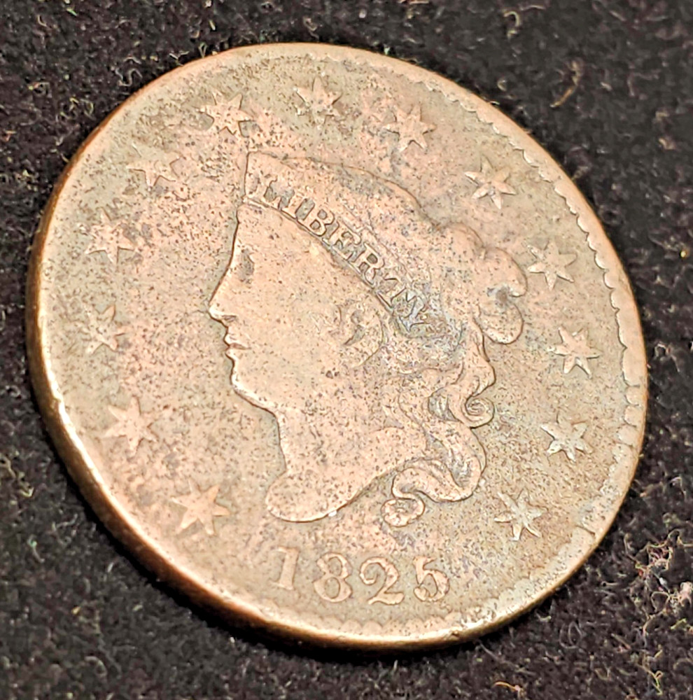 1825 Coronet Head Large Cent in Very Good condition