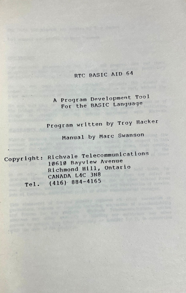 BASIC AID 64 Commodore 64 1984 RTC Troy Hacker 33 new commands