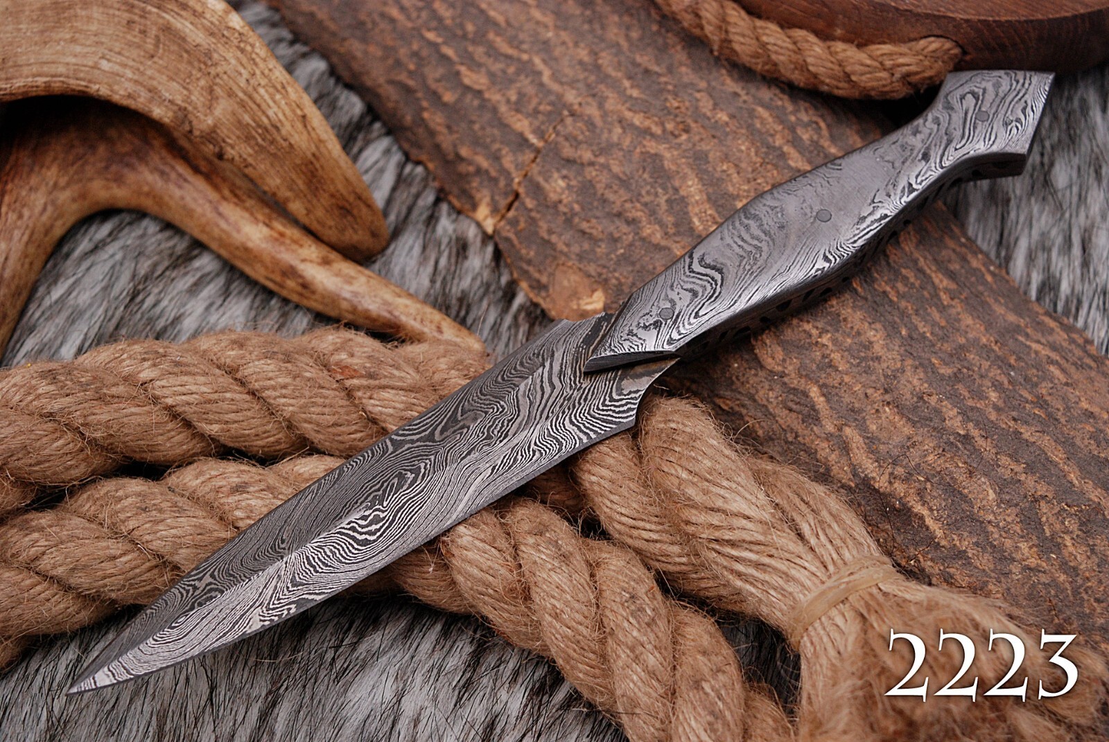 hand forged Damascus steel dirk stiletto machete knife poniard leather sheath