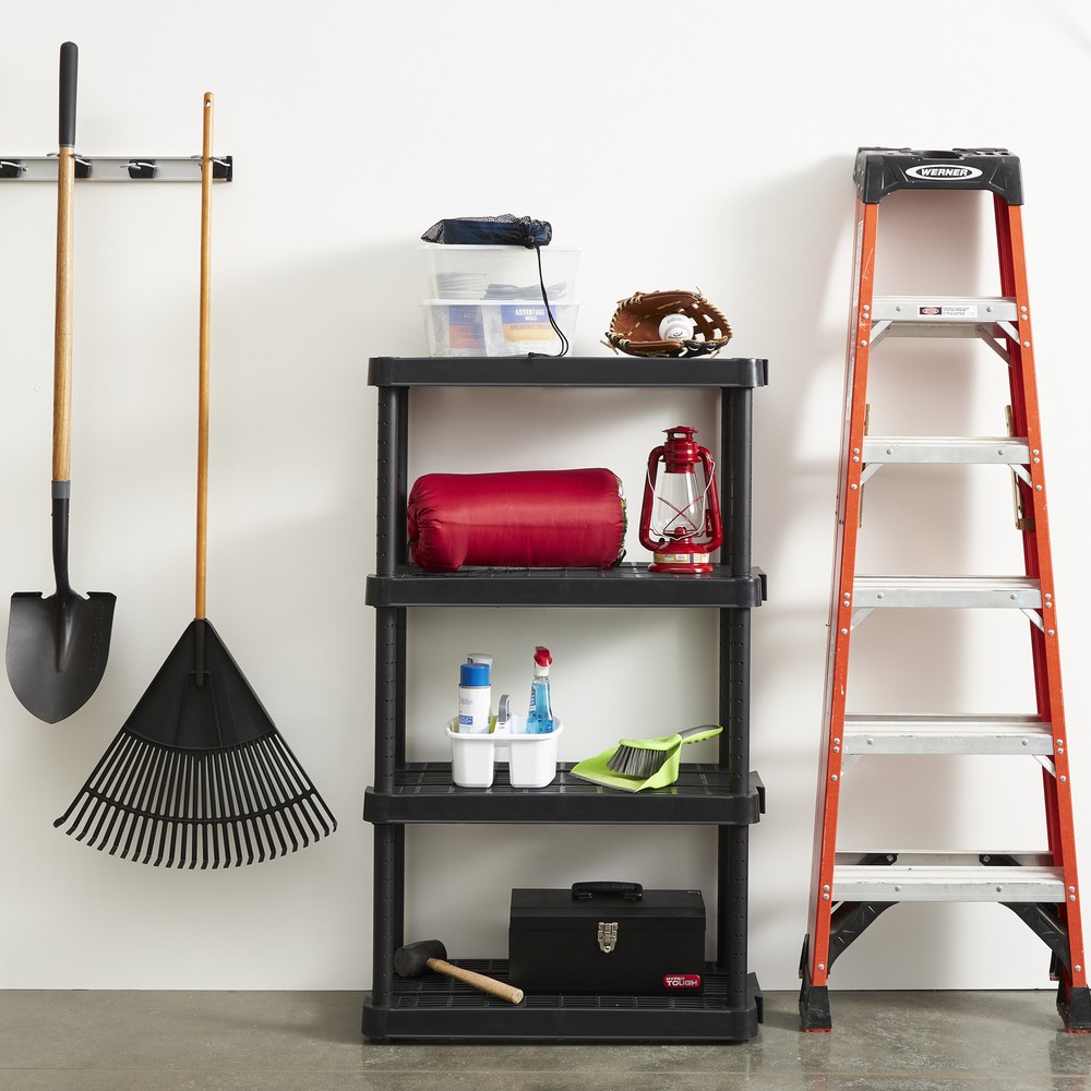 Gracious Living Medium Duty 4 Tier Ventilated Shelving Units, Black (2 Pack)