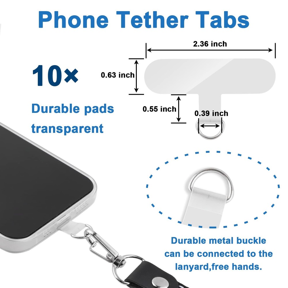 Phone Tether Tab, 10 Pieces Universal Lanyard Patch Without Transparent