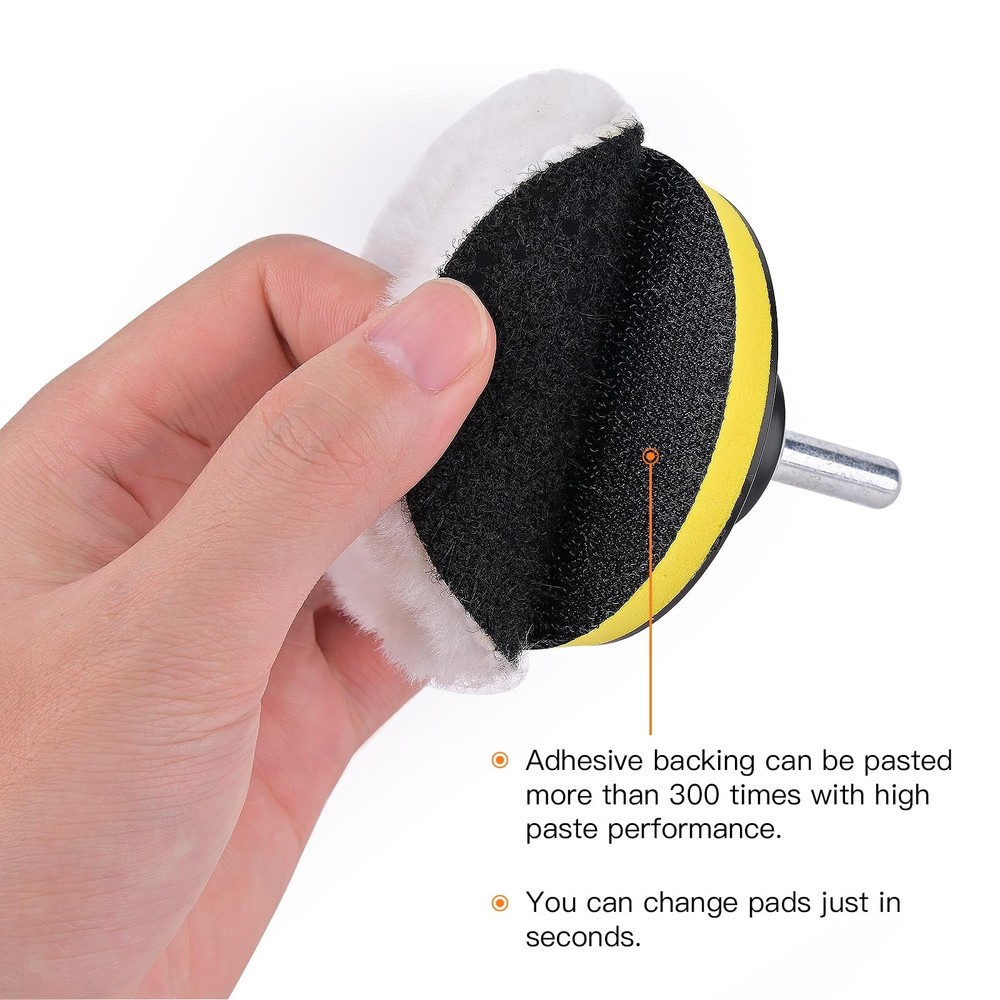 7 Piece 3 Inch Wool Buffing Pad, Drill Buffer Connecting M10 Drill Adapter, Buff