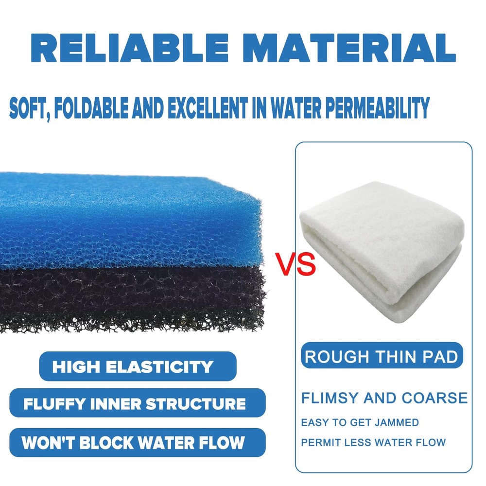 2 Sets Pond Replacement Filter Pads, Coarse and Fine Filter Pads Set for Pond...