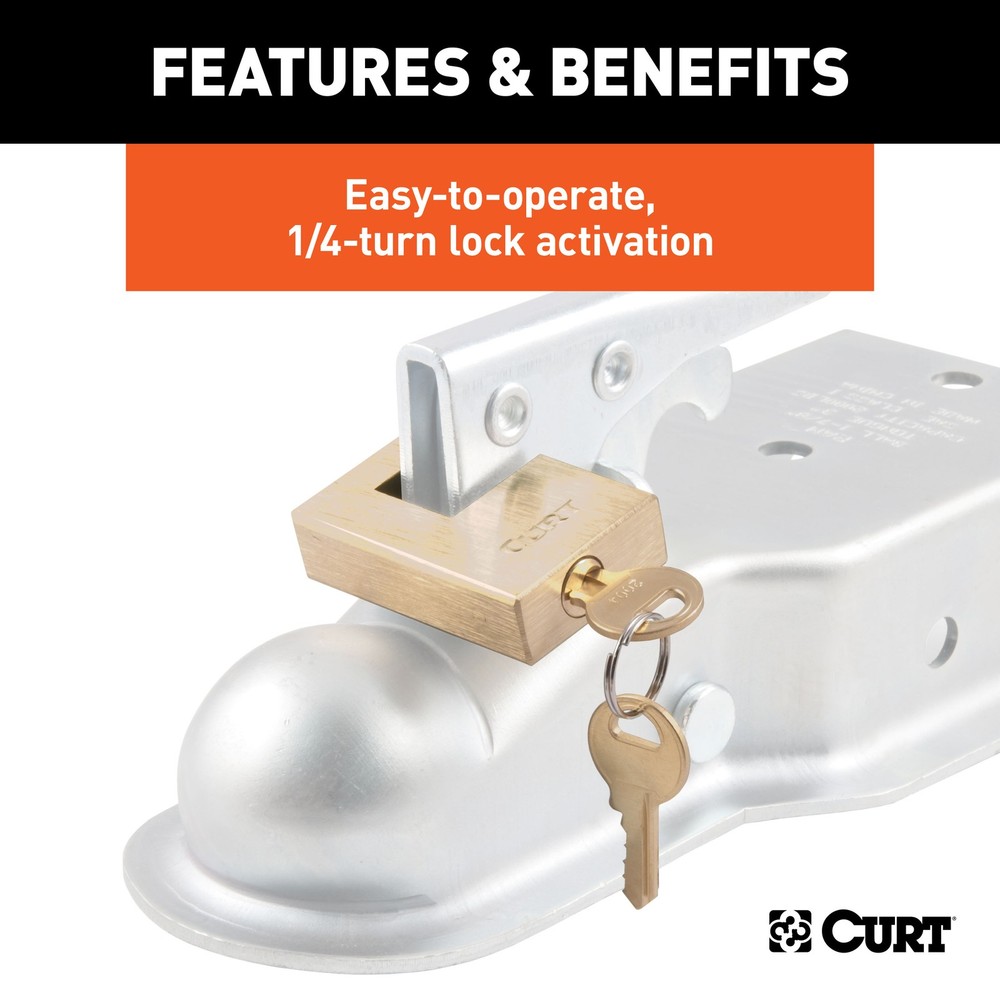 Curt-Coupler Lock (1/4" Pin, 3/4" Latch Span, Padlock, Solid Brass)