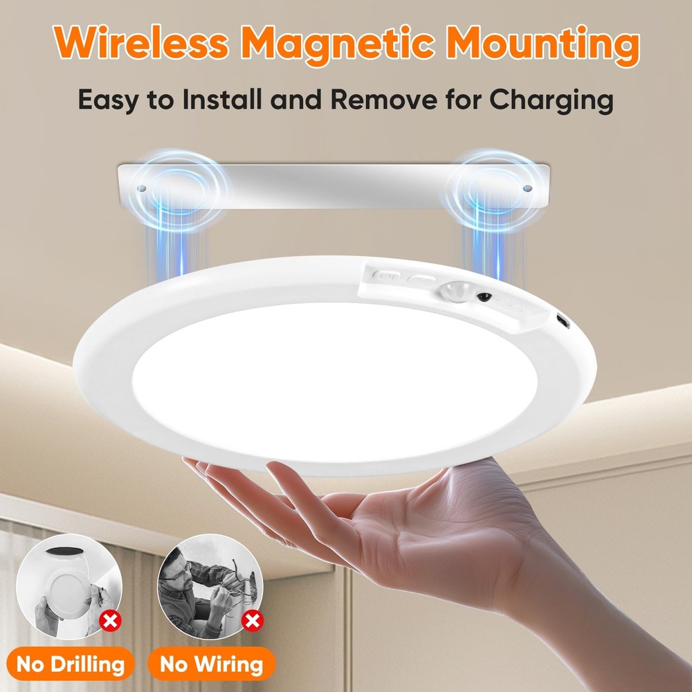 Rechargeable Motion Sensor Ceiling Light with 1 Pack-6000mAh, 3CCT-7“-White