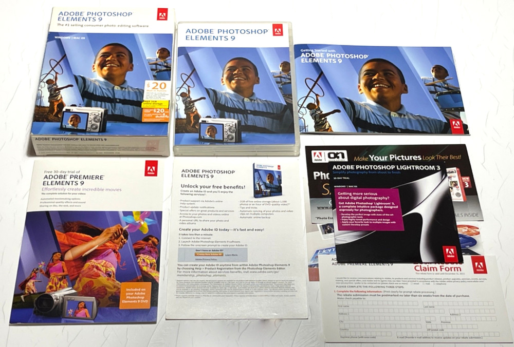 Adobe Photoshop Elements 9 (Win/Mac) 2-Discs w/Serial & Lightroom 3 30day Trial