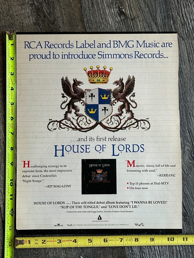 HOUSE OF LORDS Ad Advert Kiss Gene Simmons Records 1989 USA 11x13 Vintage Kiss