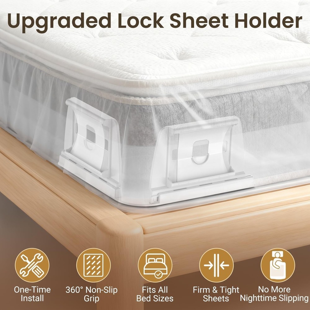 Bed Sheet Holders Clips Elastic Straps for Corners Sides Universal Fit
