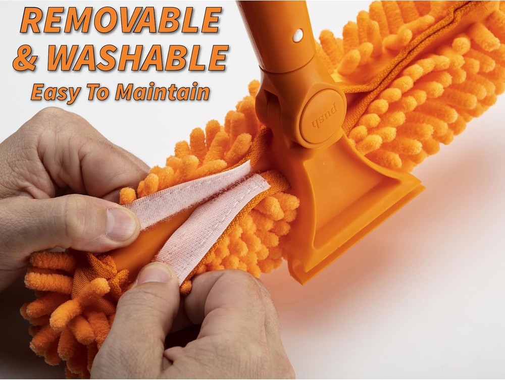 Window Squeegee and Microfiber Scrubber 2-in-1 Combo // Multi-Angle Orange