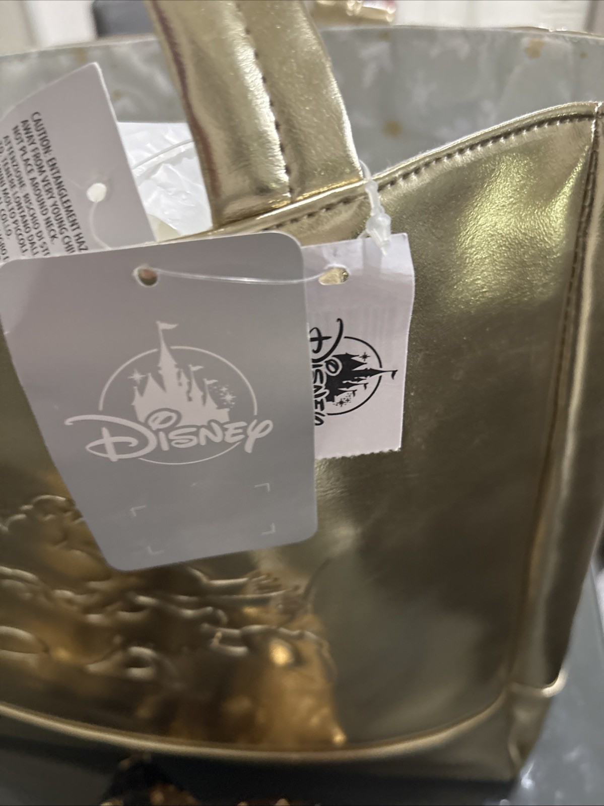 Disney Parks Mickey & Minnie Kissing Skating Gold Heart Briar Large Tote Bag NWT