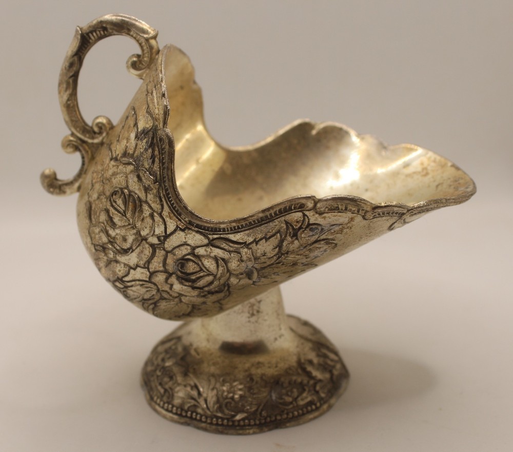Silver Plated Sugar Scuttle With Embossed Roses And Leaves
