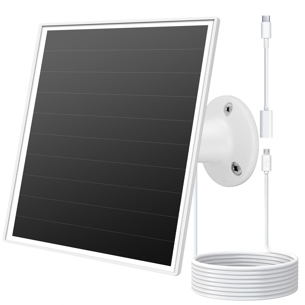 6W Solar Panel for Outdoor Security Camera with Micro USB & - white-1Pack