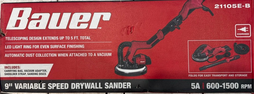 Bauer 9" Variable Speed Drywall Sander 21105E-B, 5A, Corded Electric