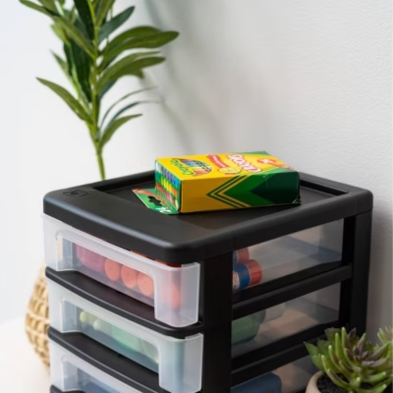 2pk Desktop Organizer, 4 Drawer Compact Black Stackable