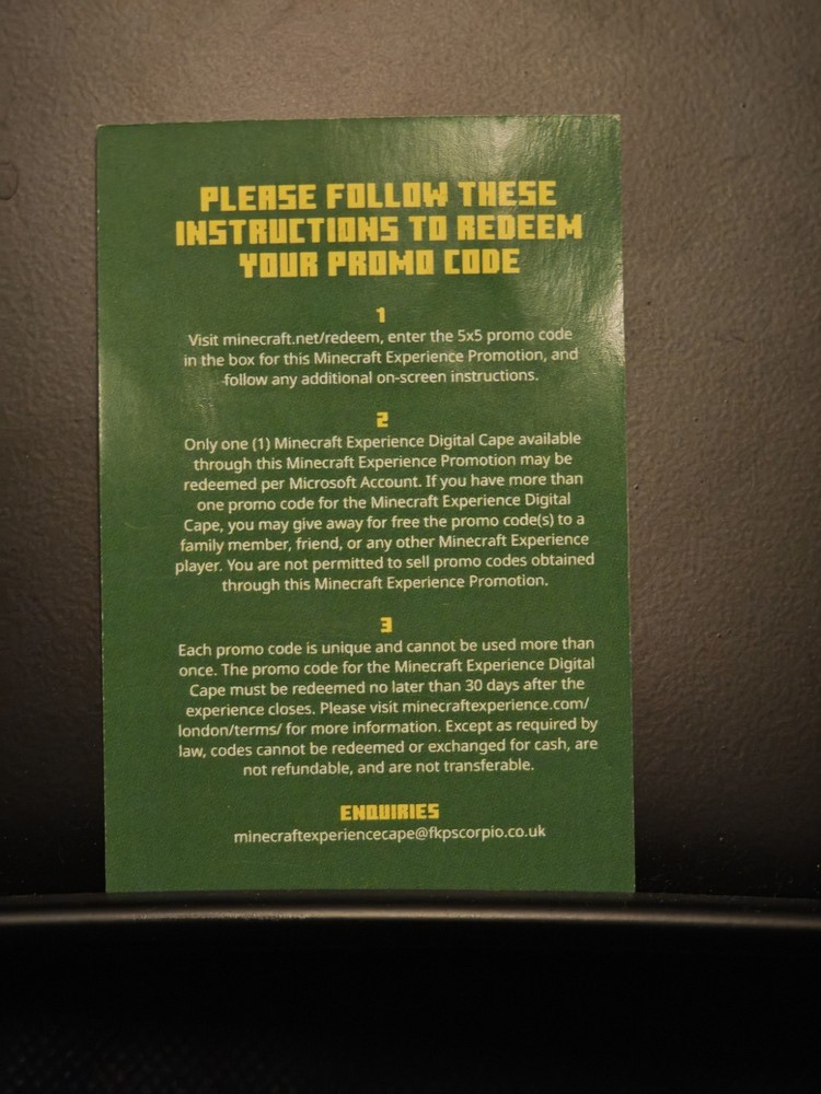 Minecraft Experience Cape Card - READ DESCRIPTION