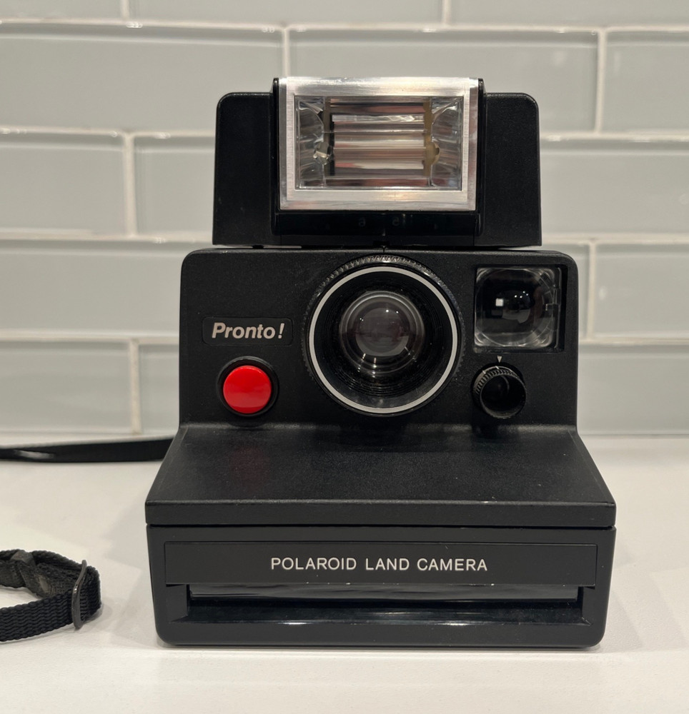 Vintage Polaroid Pronto Land Camera w/Strap + ITT MagicFlash - UNTESTED