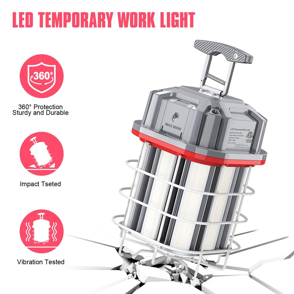 80W LED Temporary Work Light Linkable, 10ft Cord, Plug and ON/Off Switch 5000K