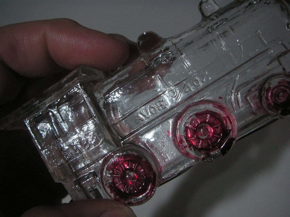 OLD FIGURAL LOCOMOTIVE GLASS CANDY CONTAINER WITH BOTTOM