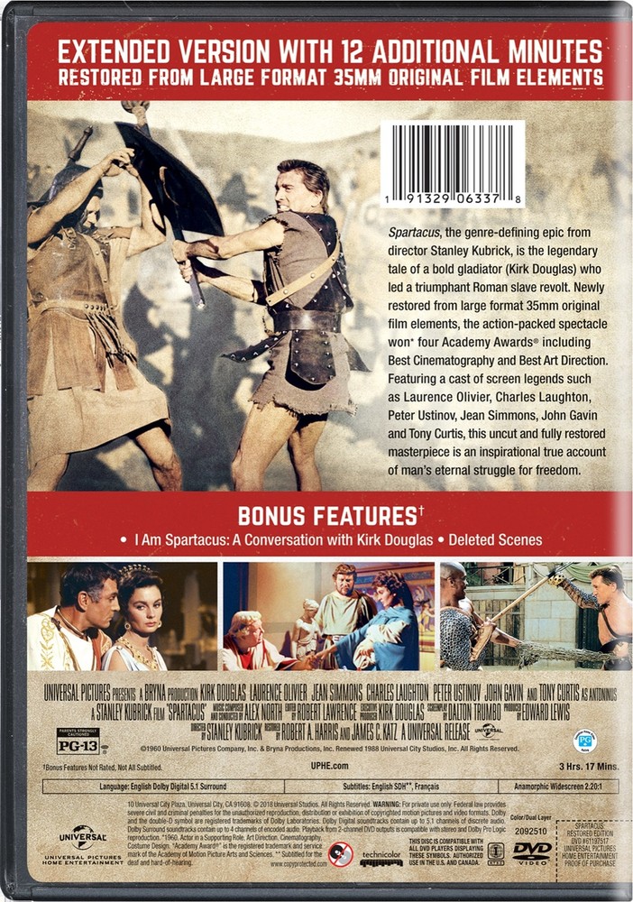 Spartacus DVD Kirk Douglas NEW