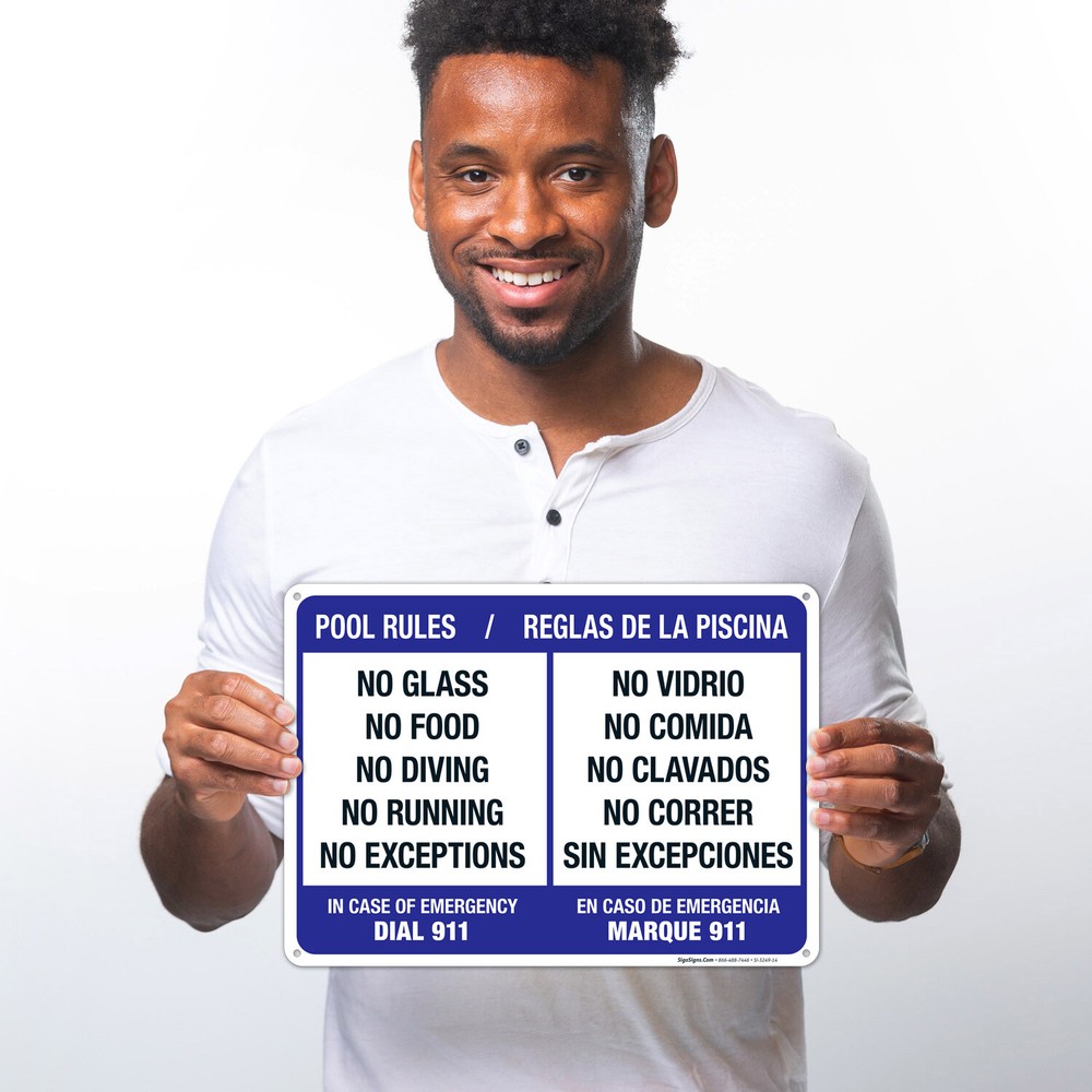 Bilingual Pool Rules English Spanish Sign,