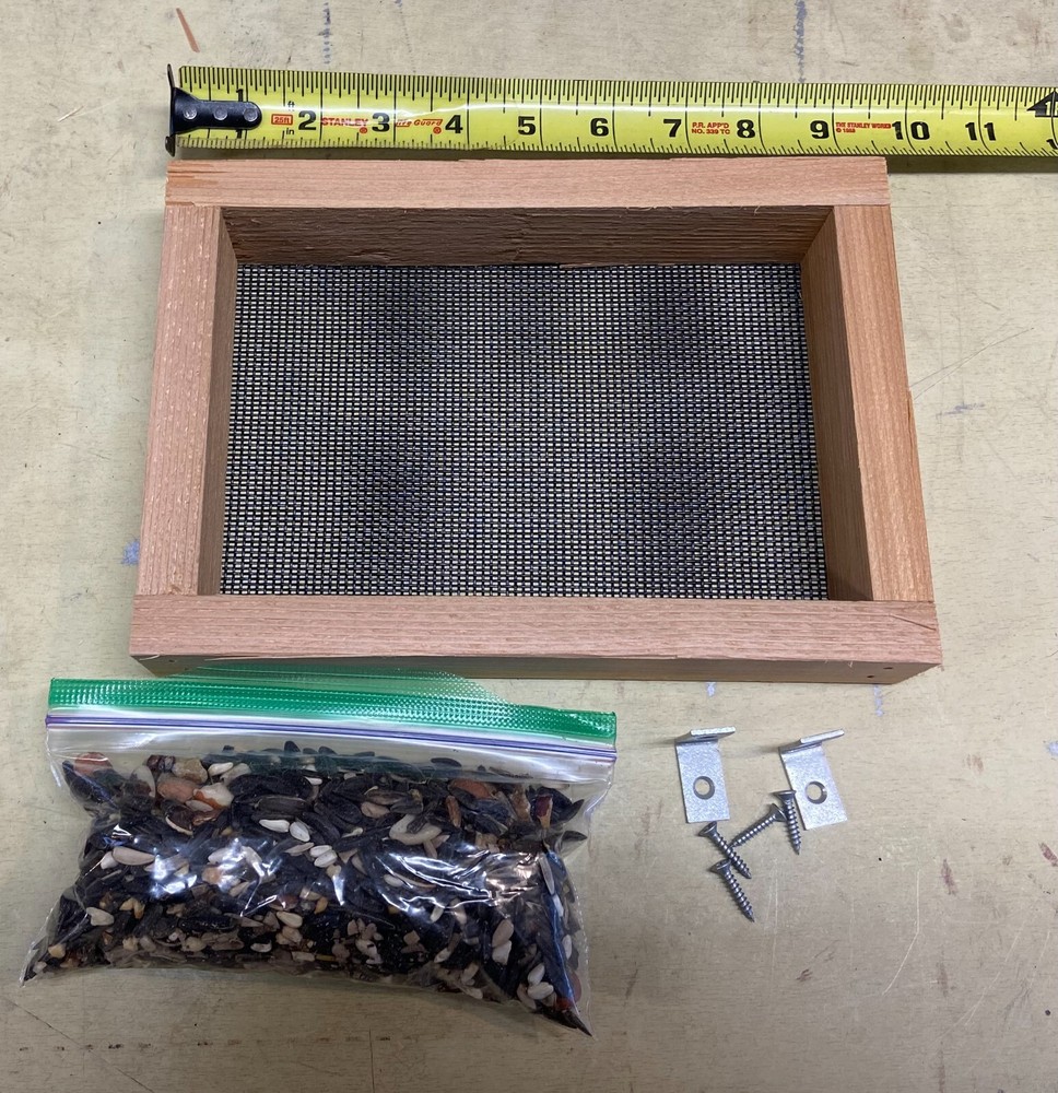 Bird Feeder - Small Size cedar tray type bird feeder for Wooden deck railing.