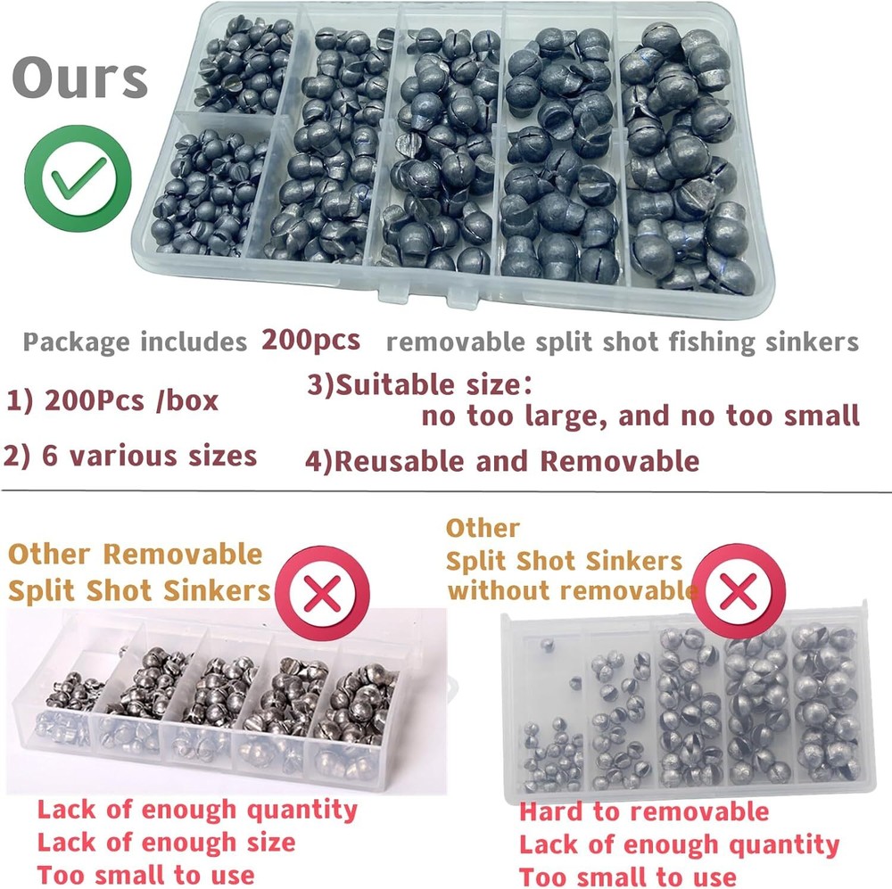 200/Box Large Removable Split Fishing Sinkers
