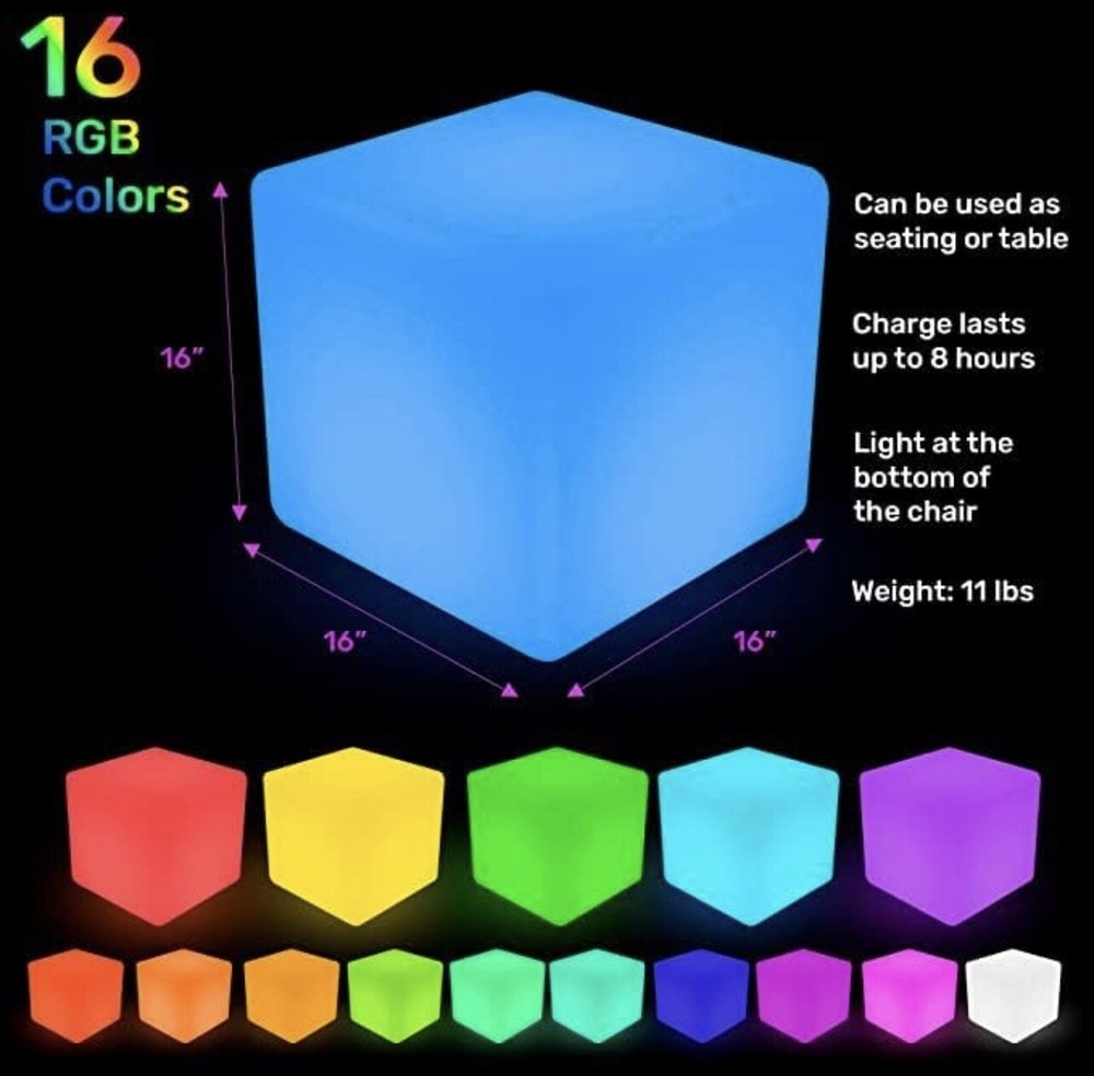 16-Inch LED Rechargeable Decorative Light Cube | Waterproof, Dimmable, Adjustabl