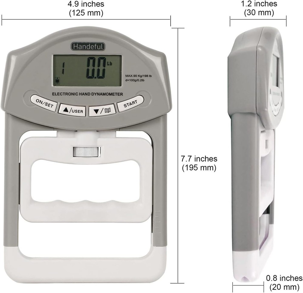 Handeful Grip Strength Tester Trainer - Dynamometer Handgrip Measurer Grey
